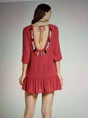 Xhilaration Women’s Tassel Trim Swim Cover-Up Tunic Sangrea Dress –  Size XL NEW